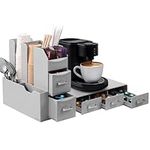 Navaris Coffee Station Organizer - Space-Saving Design for Tea and Coffee Bar Accessories - Sachet Holder & Condiment Organiser Suitable for Home, Office, Gym, or Hotel - Grey