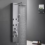 ROVATE 304 Stainless Steel Shower Panel Tower System, Shower Panel System with Adjustable Rainfall Shower Head, Shower Tower with 6 Body Massage Spray and 5 Function Handheld Shower, Brushed Surface