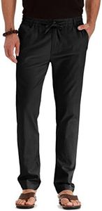 BINGHUODAO Mens Casual Linen Pants Loose Fit Elastic Drawstring Waist Summer Yoga Beach Trousers(Black,30)