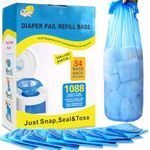 Diaper Pail Refill Bags-34 Bags Holds 1088 Counts Compatible with Arm&Hammer Diaper Pail Disposal System, Diaper Pail Snap, Seal and Toss Pail Refill Bags