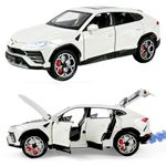 VikriDA Big Size 1:24 Scale Diecast Model Car - Lambo Urus with Smoke,Sound and Light Effects - Pullback Vehicle Toy Collection for Kids, White