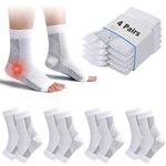 cheap4uk 4 Pairs Neuropathy Socks Compression Socks for Women & Men Plantar Fasciitis Socks Ankle Support Brace for Sprained Ankle Breathable Anti-Slip Soothe Socks for Pain Relie(White,5-7.5