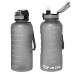 2l Big Motivational Water Bottle with Time Marking and Clean Brush and 64oz BPA-Free Leak Proof Large Sports Drinking Jug with Straw