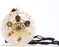 Jet Metatron's Cube Merkaba 7 Chakras with Crystals Stones Orgone Pendant 2 inch Approx Adjustable Energy Generator Necklace (Rose Quartz Orgone Metatron Pendant)