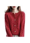 Veraing Cardigan Ladies Cashmere Cardigan Spring New Large Size Twist Coat High-End Cashmere Sweater Shirt Loose Women Jacket Thick Top-Diamond Red,M