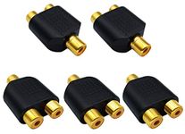 AAOTOKK RCA Y Splitter Adapter,Gold-Plated1RCA Male to 2 RCA Female Jack Audio Video Y Splitter Adapters Connector for Audio Video AV TV Cable Convert (5 Pack F/F)