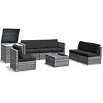 DORTALA 8Pcs Rattan Furniture Set w/Cushions, Sturdy & Durable Construction, Outdoor Wicker Rattan Conversation Sofa Set w/Storage Table, Ideal for Patio, Balcony and Indoor, Black