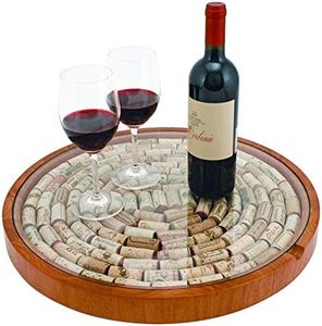 True Wine Cork Collector Lazy Susan Turntable, Wooden and Glass Storage for 130 Corks, Tabletop or Countertop Organization, Set of 1
