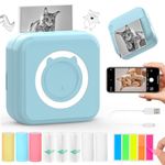 QYCHHJ Portable Pocket Printer for iPhone/Android/Tablet, Inkless Mini Thermal Printer with 8 Rolls Thermal Paper, Bluetooth Mini Sticker Printer for School Notes Scrapbook Supplies Memo Photo, Blue