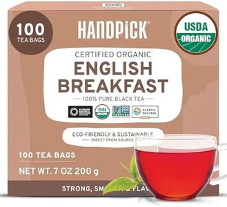 HANDPICK, Organic English Breakfast Black Tea Bags (100 Count) USDA Organic, Non-GMO | Strong, Robust, High-Caffeine Black Tea | Eco-conscious Tea Bags, Brew English Breakfast Tea & Kombucha Tea