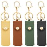 Aswewamt 4 Pcs Lipstick Holder Keychain PU Leather Chapstick Case Keychain Lip Balm Portable Sleeve Organizer Holder for Women, Green+brown+black+yellow