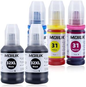 High Capacity Compatible with HP 31 32XL Ink Refill Bottles Set for HP Smart Tank 7301, 7602, 5000, 6001, 5101 5102 5103 Plus 651 551 455 457 450 All-in-One Ink-Tank (5 Bottles: 2BCMY)