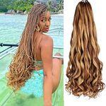 24 Inch French Curly Braiding Hair 8 Packs Pre Stretched Bouncy Loose Wavy Braid Hair 100g/Pack French Curl Synthetic Braids Blonde Brown Hair Extensions for Women (24Inch, P27/30)