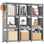 Mavivegue Bookshelf, 9 Cube Storage Organizer,Book Shelf Organizer,Tall Bookcase Shelf,Grey Cube Shelf for Bedroom,Home Office-Grey