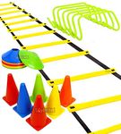 MRT Sports Fitness Combo - 6 INCH 6 Pics Speed Hurdle, 6 Pics Stacking Cones, 20 Pc Multicolour Space Markers and 1 Pc Agility Ladder th 10 Rungs Multicolour