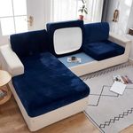 MINGPINHUIUS Soft Velvet Sofa Cushion Cover - Stretch Anti-Slip Sofa Cover Couch Cushion Covers for Sectional Sofa L Shape, Sofa Cushion Slipcover Furniture Protector (Navy, Large Double Seat Cover)