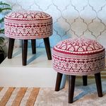 Greetwood Stool Ottoman Pouffes for Living Room, Kitchen, Home, Office Furniture with Soft Cotton Cushion Mudda Footrest Stool for Chair Sofa Bed Dressing Decor, Mandala Red (17 Inch Pack of 2)