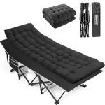 OVERMONT Folding Camping Bed with Mattress - 550LBS Support - Extra Wide 28in - Heavy Duty Sleeping Beds with Carry Bag - Upgrade 2400D Oxford Cloth Portable for Home, Office, Beach and Camping, Black