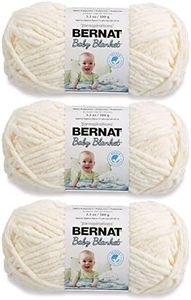 Bernat Baby Blanket Vanilla Yarn - 3 Pack of 100g/3.5oz - Polyester - 6 Super Bulky - 72 Yards - Knitting, Crocheting, Crafts & Amigurumi, Chunky Chenille Yarn (Packaging May Vary)