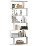 Yusong Bookshelf, Geometric Bookcase S Shaped Book Shelves Unit for Living Room, 6 Tier Tall Decorative Display Shelf for Bedroom, Study Room, White