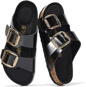 Project Cloud Genuine Leather Flat Sandals for Women 2026 Comfortable Beach Essentials Womens Sandals Memory Foam Vacation Essentials Slides for Women Footwear (Santorini, ONYXLEA,11M)