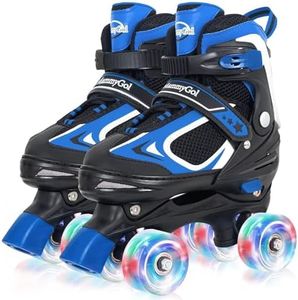 MammyGol Roller Skates for Boys Girls, 4 Sizes Adjustable Quad Skates for Kids with All Light up Wheels, Full Protection for Toddler's Indoor and Outdoor Play Blue Size 10C 11C 12C 13C