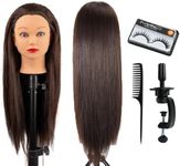 Mannequin Head Human Hair Female 80% Human Hair Mannequin Head Hair Styling Cosmetology Manikin Head Doll Head for Hairdresser with Clamp Holder and Tools