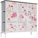 LYNCOHOME Chest of Drawers, Bedroom Storage Cabinet, 9 Fabric Drawer Dresser with Metal Frame and Wooden Top for Bedroom Living room, Nursery, Closet