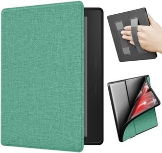 ERUNTO Case for 7-inch Kindle Oasis 2/3, TPU Cover with Cloth Texture and Dual Hand Strap on The Back, Magnetic Shell Cover with Smart Wake-up/Sleep Function(Green)