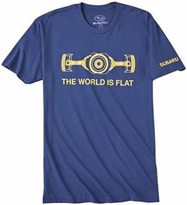 Subaru The World is Flat Logo Tee Shirt Impreza Sti WRX Boxer JDM Racing (Large) Blue