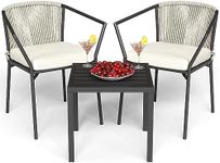 YITAHOME Wicker 3-Piece Outdoor Bistro Set, All-Weather Patio Conversation Set with Stackable Chairs & Table, Outdoor Sectional Furniture Set for Balcony, Backyard, Pool, Porch, Deck - Grayish White