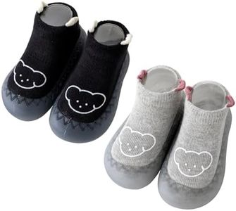 HOVELL Toddler Non-Skid Sock Shoes Baby Boys Girls Rubber Sole Indoor First Walking Slipper Sneaker Gifts for Newborn Infants Toddlers (Black Grey Bear,Medium,6-12M)