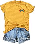 Gay Pride Shirts for Women Rainbow Graphic Tee Shirt LGBT Equality Shirts Casual Short Sleeve Tops, Yellow, Large