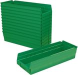 Akro-Mils 30138 Plastic Shelf Bins, Heavy Duty Storage Bins for Garage, Closet, and Drawer Organization, 18" x 6-1/2" x 4", Green, 12-Pack