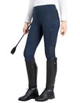 FitsT4 Sports Women's Riding Tights with Zipper Pockets Knee-Patch Cooling Mesh Equestrian Breeches Horse Schooling Pants Navy Size XL