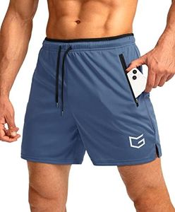 G Gradual Men's Running Shorts with Zipper Pockets Quick Dry Gym Athletic Workout 5" Shorts for Men, Dusty Blue, Medium