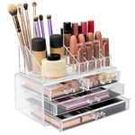 Cosmetic Makeup & Jewellery Organiser | Clear Acrylic 20 Section Beauty Dressing Table Holder Box | Stackable or Free Standing Storage Drawers Included | Pukkr