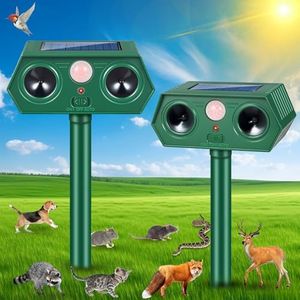 2 Pack Solar Animal Repeller Outdoor Ultrasonic Cat Deterrent Deer Repellent Devices for Cat Deer Rabbit Skunk Dog Squirrel Raccoon, Waterproof Raccoon Repellent Dog Repellent for Yard Garden Farm