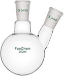 FunChem Glass Round Bottom Flask 24/40, 2 Neck Round Bottom Receiving Boiling Flask RBF, with 24/40 Standard Taper Outer Joint, 250 mL