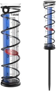 Toiclebor Rain Gauge Outdoor,Freeze Proof Plastic Tube with Black Spiral Stand,with Red Float,Wall Mount or Ground Install,Dual Scale,Model RM-BS7-002