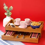 Utopia Choice Wooden Serving Tray with Tea Bags Drawer | Storage Multi-Utility Organizer for Kitchen | Premium Teak Wood | Finished with Clear Polyurethane coat (Cresta Collection), 40L x 25W x 11H cm