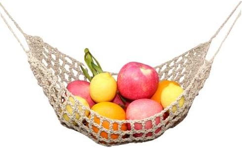 Fruit Hammock for Kitchen Under Cabinet - Large Macrame Fruit Hammock for Kitchen Décor - Storage That Saves Counter For More Counter Space at Home, Boat, or Rv,with 4 Hooks.