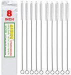 AFUUFA Straw Cleaner Brush Set 10 Pack, 5-Piece 8? x 8mm Straw Brush and 5-Piece 8? x 10mm Piper Cleaners for Hummingbird?Feeders, Nylon Bristles and Stainless Steel Straw Brushes (Clear)