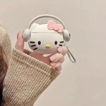 Jivitam Silicone Cover for Apple Airpods Pro Case 2019/Airpods Pro 2nd Generation Case 2022,3D Cartoon Case Design Silicone Cover for Airpods Pro 2 Case for Girls/Boys (Headphone-Kitty-White)