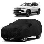 Sulfar 100% Water Resistant Car Body Cover Compatible with Mirror for Jeep Compass (Triple Stitched, Full Bottom Elastic, Black)