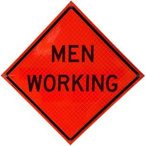 Xpose Safety 36" x 36" Reflective Roll-Up Traffic Sign (Men Working), MUTCD Compliant, Fluorescent Orange Temporary Road Work Sign, Class 5 Reflective Construction Safety Sign