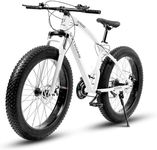 Max4out 26 inch Fat Tire Mountain Bike, 21 Speed with Dual Front Suspension, Double Disc Brake and High Carbon Steel Frame Anti-Slip Bicycle, Mens and Womens(White)