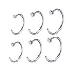 JSDDE 6pcs 20G 316L Stainless Steel Nose Ring C Shape Hoop Circular Septum Lip Piercing Cartilage Nose Jewellery 8mm-12mm Silver