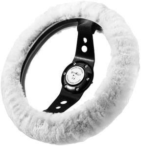 Andalus Brands Australian Sheepskin Steering Wheel Cover, Anti-Slip Universal 15 Inch Fuzzy Steering Wheel Cover Offers a Plush Velvet-Like Touch, Eco-Friendly Fluffy Steering Wheel Cover (White)