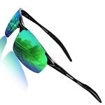 (Black Frame/Green Lens) - ROCKNIGHT Driving Polarised Sunglasses for Men UV Protection Ultra Lightweight Al Mg Golf Fishing Sports Sunglasses